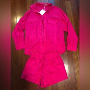 New! Skylar Rose two piece hot pink linen short & blouse set size small!